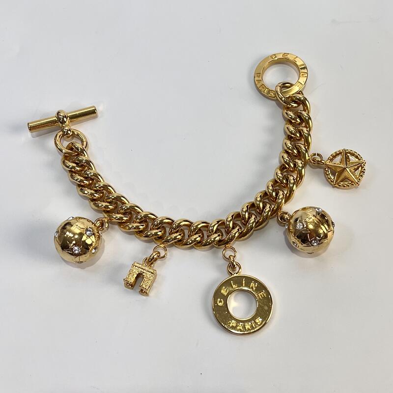 【中古】CELINE セリーヌ エトワール凱旋門 スターボール モチーフ ブレスレット GP 17cm レディース アクセサリー 美品|KAIDAKU BRAND