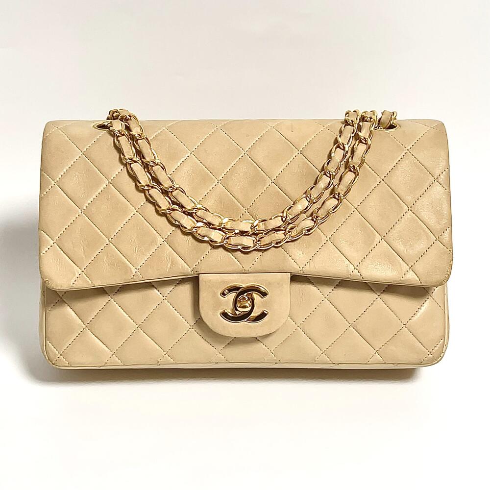 【中古】CHANEL シャネル マトラッセ 25 Wフラップ チェーンショルダーバッグ ココマーク ラムスキン ベージュ GP レディース 斜め掛けバッグ