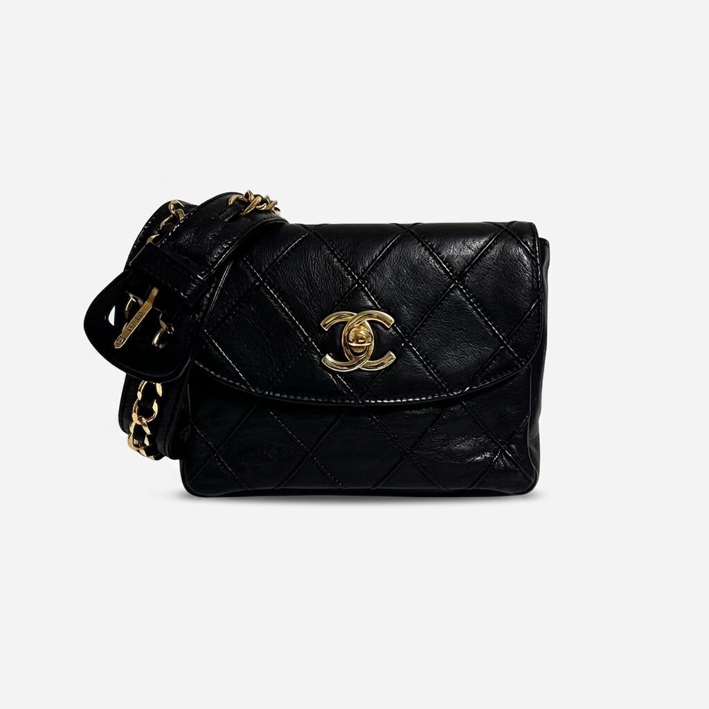 【中古】CHANEL シャネル ココマーク マトラッセ ビコローレ ウエストバッグ ブラック ゴールド ラムスキン ギャランティカード レディース ファションバッグ ウェストポーチ 美品|KAIDAKU BRAND