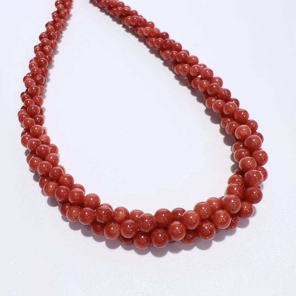 【中古】SV 天然 珊瑚 サンゴ 三連 ネックレス レッド 42.5cm 2~4mm 17.6g レディース アクセサリー ファション小物 美品|KAIDAKU BRAND