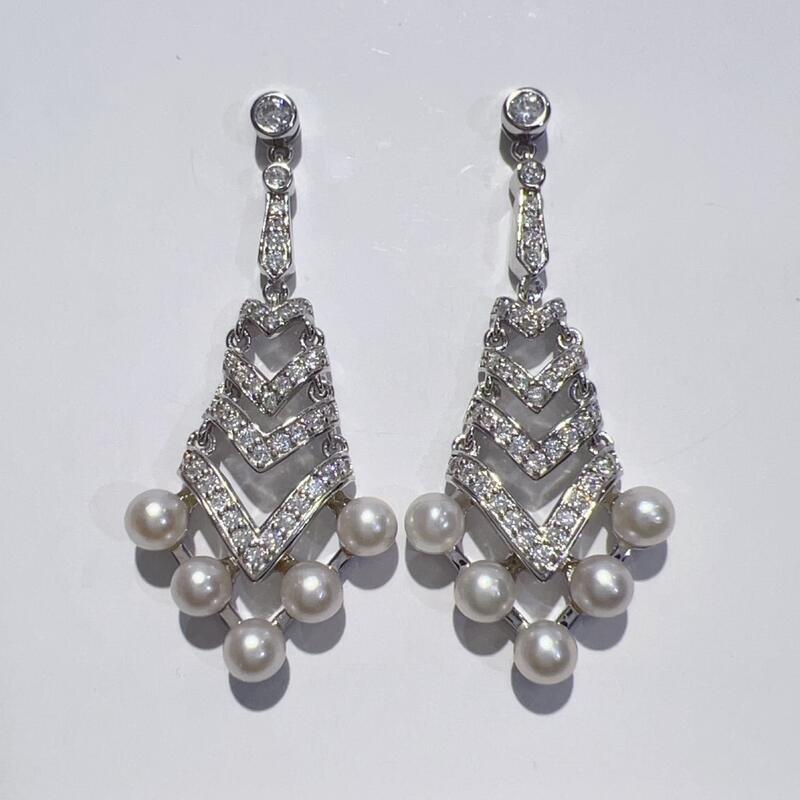 SV 天然 AKOYA アコヤ ベビーパール CZ ドロップ ピアス P3.8mm 4.8g レディース アクセサリー デザインジュエリー キャッチ・スタッドピアス 新品｜KAIDAKU BRAND