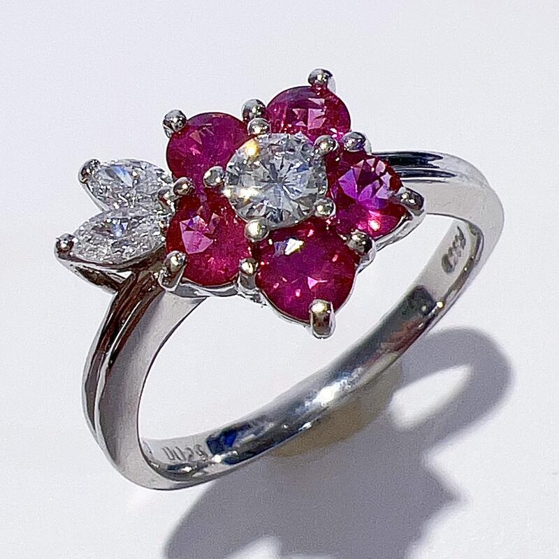 【中古】Pt900 天然 ルビー ダイヤ リング 4.5g R0.61ct D0.29ct 11.5号 レディース アクセサリー 指輪 美品