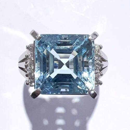 【中古】JEWELRY MAKI ジュエリーマキ Pt850 天然 アクアマリン ダイヤ リング サンタマリアカラー AQ6.16ct D0.14ct 8.0g 13号 鑑別書 レディース アクセサリー 指輪 美品