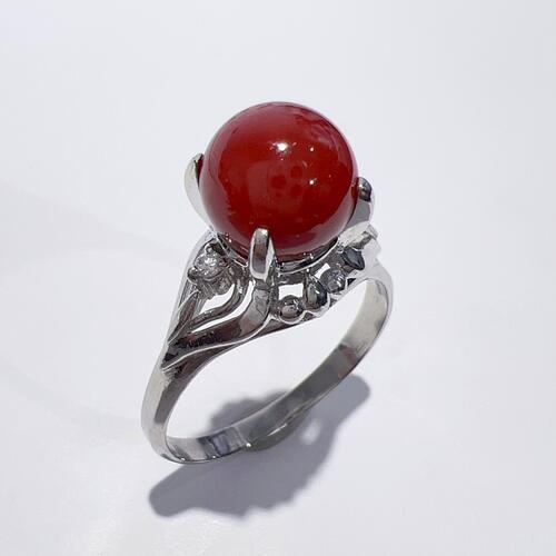 【中古】Pt900 天然 珊瑚 サンゴ ダイヤ リング レッド 血赤 15号 8.1mm 5.4g 鑑別書 レディース アクセサリー ジュエリー 指輪 美品 45,370円