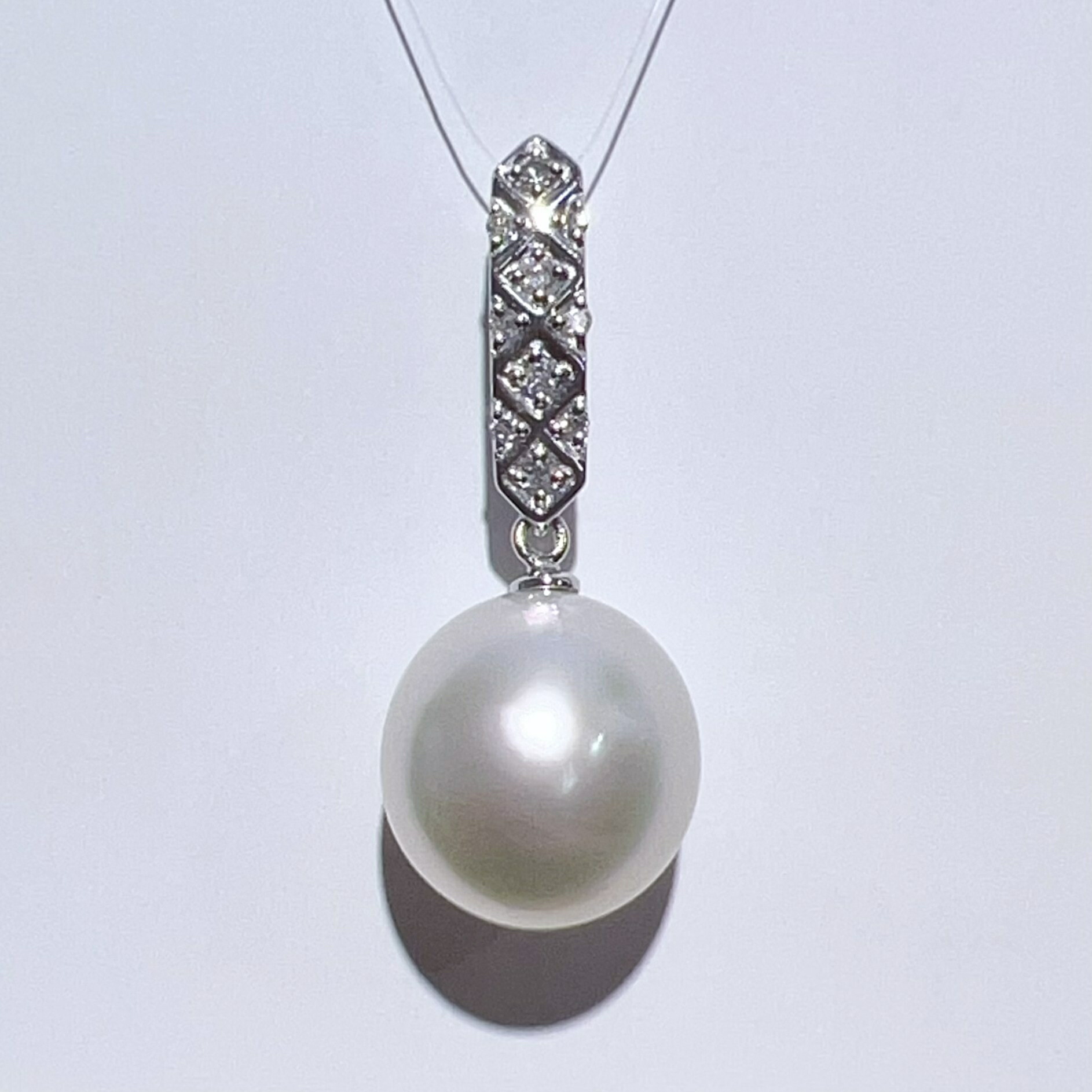 Pt900 天然 白蝶 南洋 パール ダイヤ ネックレス ペンダントトップ 13.8ｍｍ D0.12ct 4.8g 本真珠 レディース アクセサリー 未使用品