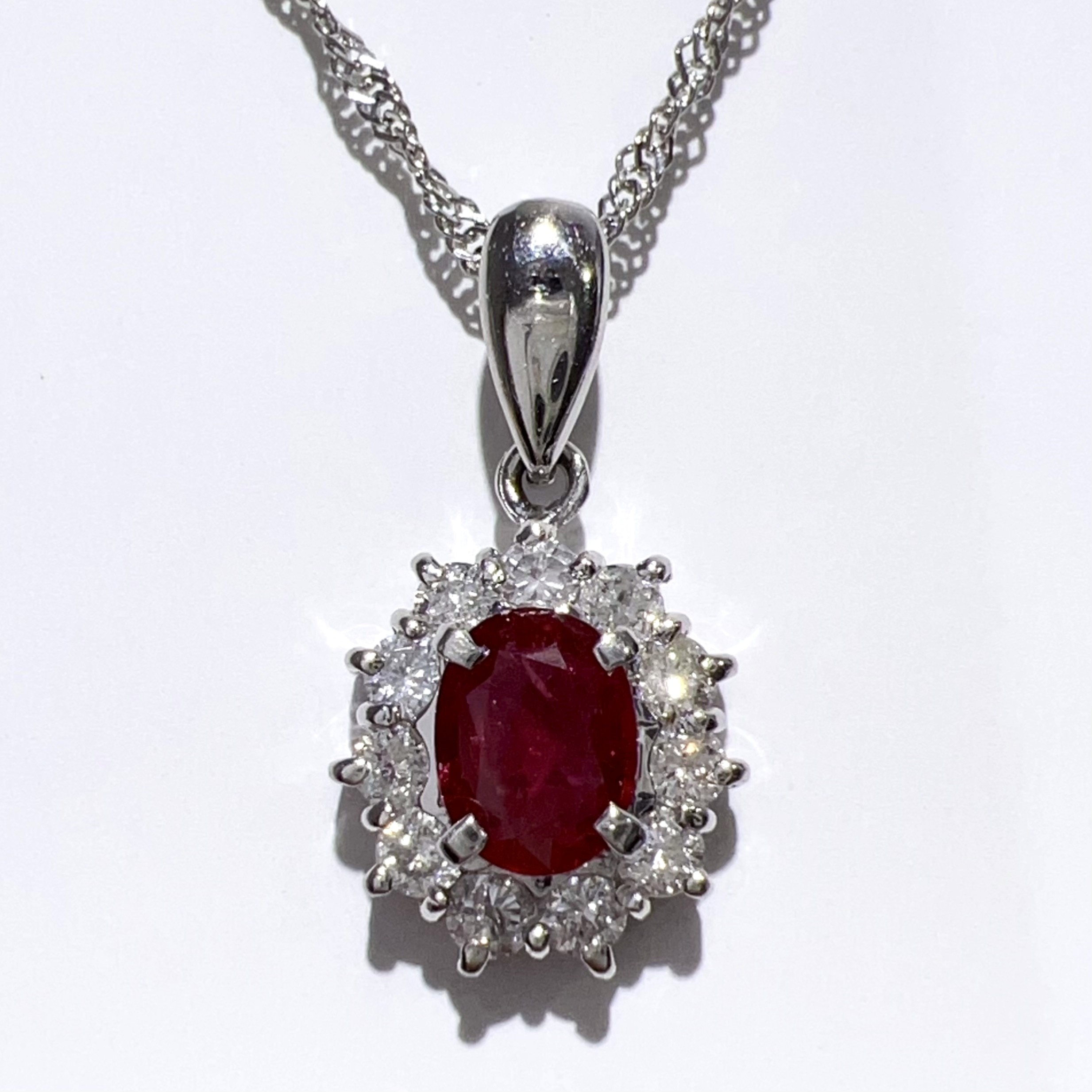 【中古】Pt900/850 天然 ルビー ダイヤ ネックレス R0.5ct D0.38ct 3.8g 40cm レッド レディース アクセサリー 美品