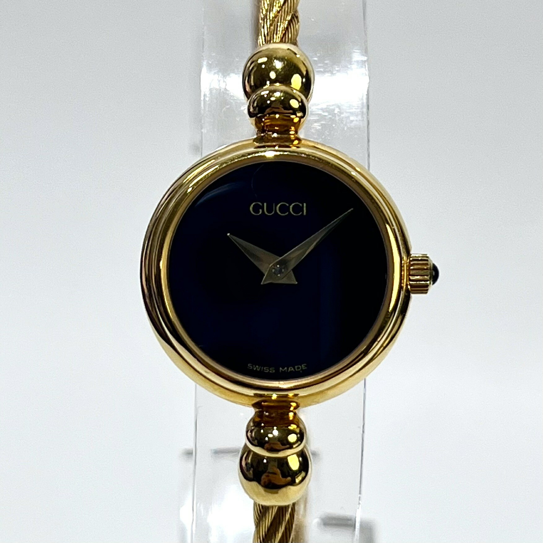 グッチ GUCCI 腕時計 バングルウォッチ スクエア 7800L レクタンギュラー シャンパンゴールド文字盤 GP ブラウン レザーベルト クオーツアナログ 【中古】 GUCCI - グッチ GUCCI 腕時計 バングルウォッチ スクエア 7800L