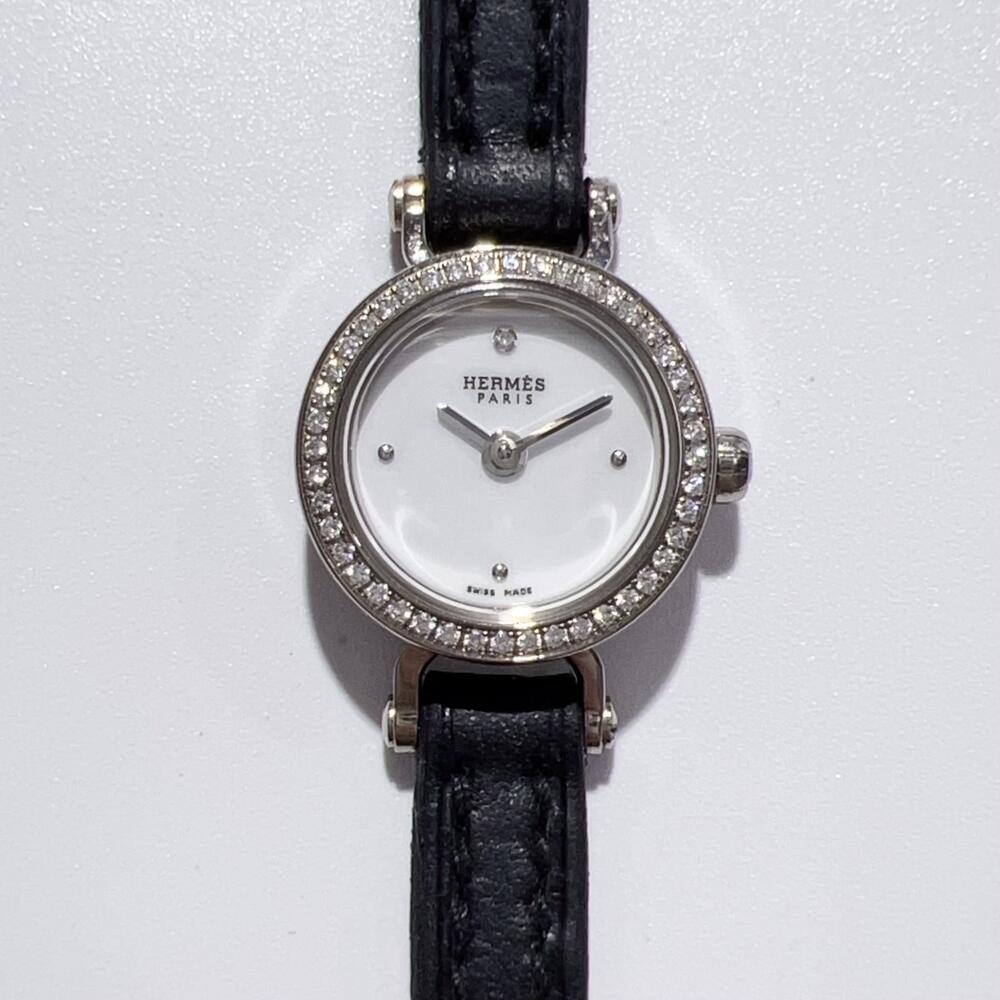 【中古】HERMES エルメス K18WG Au750 フォーブル ミニ 15.5mm 白文字盤 ダイヤベゼル レディース クォーツ 腕時計 T刻印 W040548WW00 FG1.191 D0.1ct レア レディース ファション時計 希少 美品｜KAIDAKU BRAND