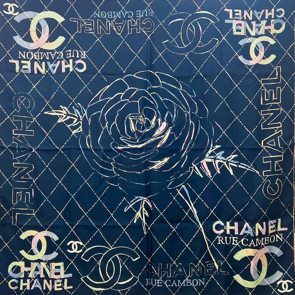 【中古】CHANEL シャネル Rue Cambon ココマーク カメリア シルク スカーフ マルチカラー 91cm レディース ファッション小物 衣料品 美品
