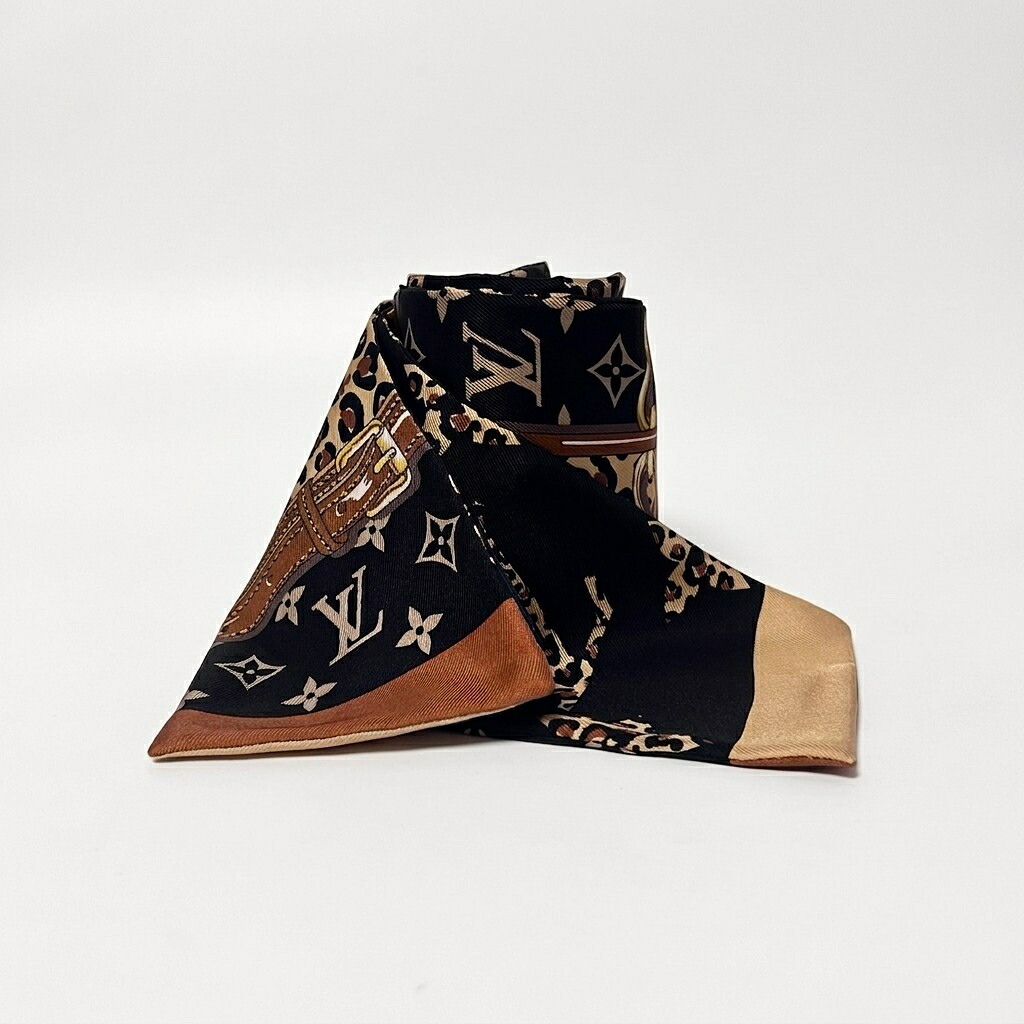 【中古】LOUIS VUITTON ルイ・ヴィトン バンドー・モノグラム コンフィデンシャル レオパード M80417 シルク 120cm レア 箱 レディース 希少 美品