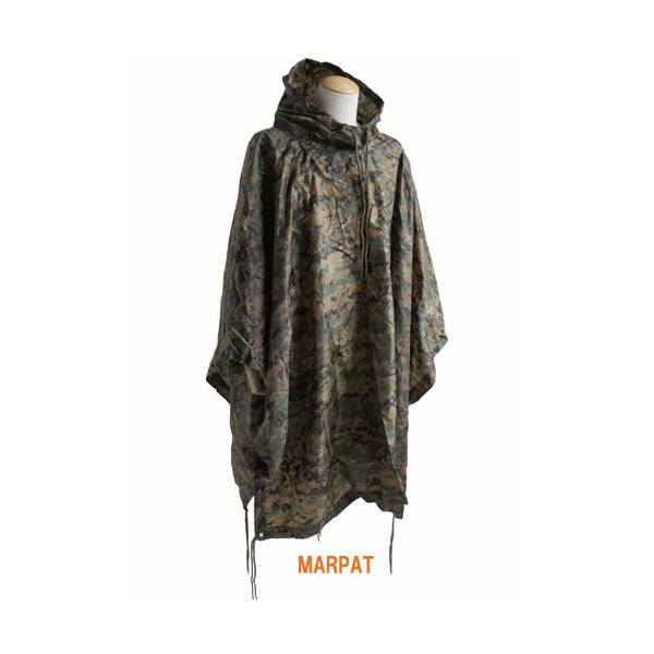 ミリタリー ナイロン ポンチョ フリーサイズ MARPAT 防水加工 収納ポーチ付 折りたたみ可 軽量 レインウェア 雨具