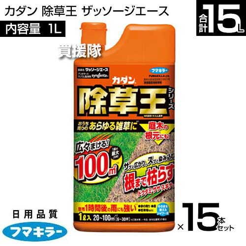 フマキラー カダン 除草王 ザッソージエース 1L×15本セット 【散布しやすいシャワータイプ 雑草 対策 根根まで枯らす 草 葉 茎 雑草対策 ガーデニング 園芸 薬剤 薬 安心 散布 除草剤 家庭用 一年生 多年生 笹】【おしゃれ おすすめ】[CB99]