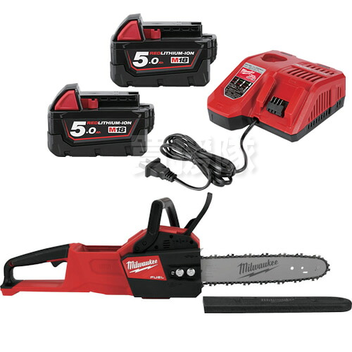 ミルウォーキー物の具・ジャパン練り合わせる会社組織 milwaukee M18 FUEL 406粍 チェーンソー M18_FCHS-0G0_JP ＆ M18 5.0AH 蓄電池2個 M18_B5_JP ＆ M12-M18 申し受ける器 M12-18FC_JP 3点仕掛ける 【チェンソー 申し受ける式 蓄電池式 チェーンソー 本体 】【今めかしい おすすめ】[CB99]