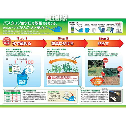 Basf バスタ液剤 薬 雑草対策 除草剤 噴霧器 薬剤 500ml 0 5リットル 対策 合計50l 希釈 経済的 100本セット 原液 水でうすめてまくだけ 安心 散布 雑草