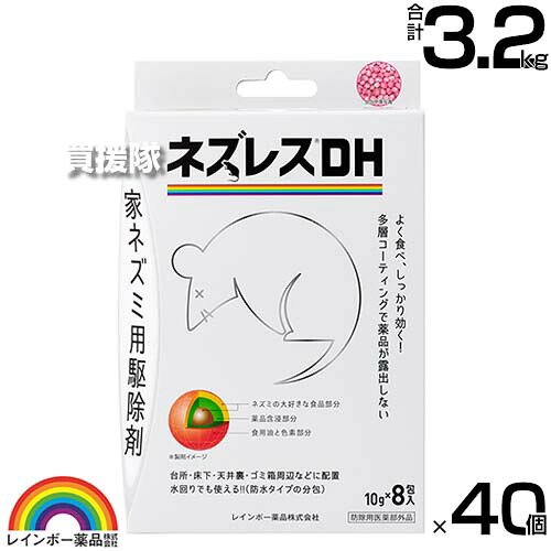 レインボー薬品 ネズレスDH (10g×8包)×40個 【ねずみ 鼠 ネズミ 駆除剤 忌避剤 退治 撃退 対策 そのまま置くだけ 水回りでも使える 防水タイプ 分包 台所 床下 天井裏 ゴミ箱周辺】【おしゃれ おすすめ】[CB99]