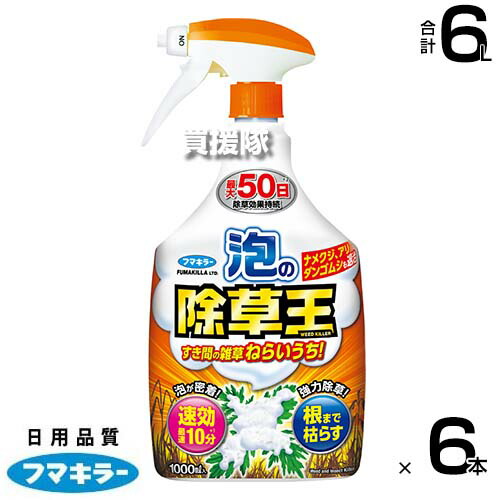 ★ポイント5倍★フマキラー 泡の除草王 1000ml×6本セット 【泡スプレー 根まで枯らす 速効 除草剤 酢酸 一年生 多年生 雑草 コケ類 対策 石畳 アスファルト ブロック塀 ナメクジ ダンゴムシ アリ 蟻 殺虫効果】【おしゃれ おすすめ】[CB99]