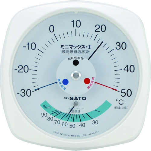 【爆買い！】 トレンド 佐藤 ミニマックス1型最高最低温度計 湿度計付き 7308-00 CB99 makkin.net makkin.net