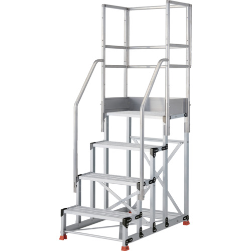 【ポイント10倍】トラスコ中山(株) TRUSCO アルミ製作業用踏台 グレーチングタイプ 4段 高さ1.2m 天板寸法600×400 段高300mm フルセット手すり付き TSFGR-4612-TF300 【DIY 工具 TRUSCO トラスコ 】【おしゃれ おすすめ】[CB99]