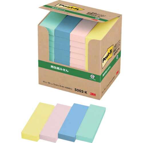【ポイント10倍】スリーエム ジャパン(株)オフィスマーケット販売本部 3M ポスト・イット 75X25mm 100枚X40パッド 4色混色 4000枚 5002-K 【DIY 工具 TRUSCO トラスコ 】【おしゃれ おすすめ】[CB99]