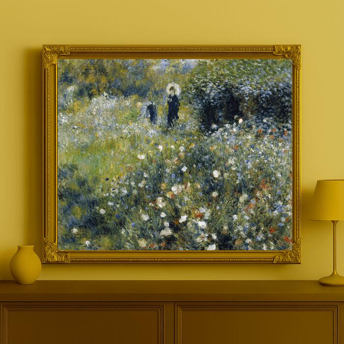 人気油彩画【送料無料】絵画 油彩画複製油絵複製画/ピエール＝オーギュスト・ルノワール 庭で日傘を持つ女性 【すぐに飾れる豪華額縁付 キャンバス】
