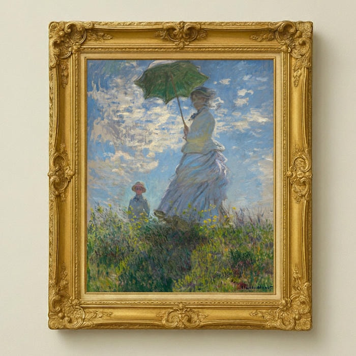 人気油彩画【送料無料】絵画 油彩画複製油絵複製画/クロード・モネ 散歩、日傘をさす女性 【すぐに飾れる豪華額縁付 キャンバス】｜絵画販売のアートギャラリー南青山