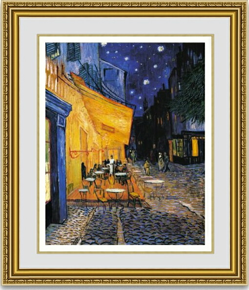 ★秀作★手書き油絵 ゴッホ 夜のカフェテラス 額付 肉筆絵画 インテリア 油彩画 ☆秀作☆手書き油絵 ゴッホ 夜のカフェテラス 額付 肉筆絵画
