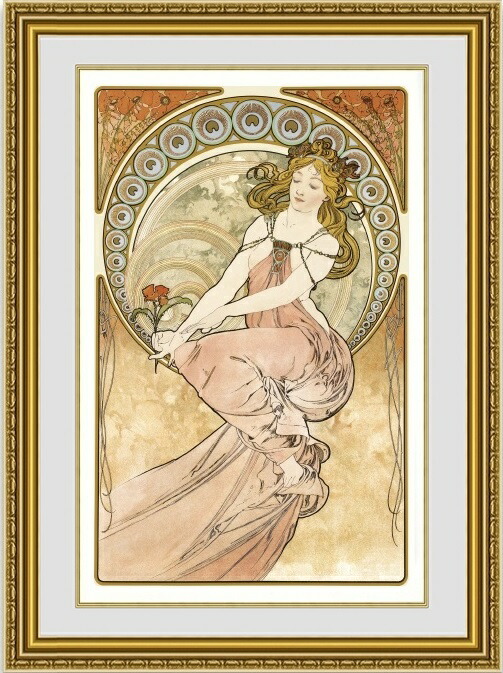 【新品未使用】 額縁付　アートフレーム   アルフォンス・ミュシャ 春スプリング 絵画 名画 アルフォンス ミュシャ Spring(春) インテリア 玄関