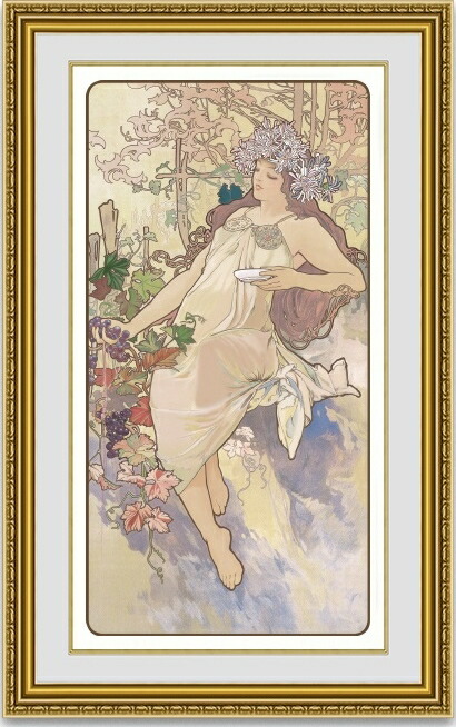 【新品未使用】 額縁付　アートフレーム   アルフォンス・ミュシャ 春スプリング 絵画 名画 アルフォンス ミュシャ Spring(春) インテリア 玄関