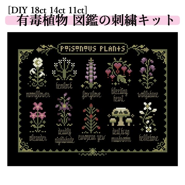 【楽天市場】\P最大5倍★2/20限定／【送料無料】刺繍キット ハロウィン 有毒植物 図鑑 レトロ ブラックキャンバス クロスステッチ 作成