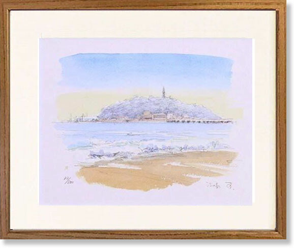 江ノ島の絵　絵画　額 北斎 富嶽三十六景 江ノ島 江戸時代の江ノ島は信仰の島だった B4大型額