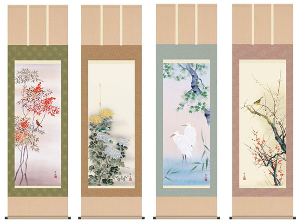 楽天市場】掛け軸 掛軸 花鳥画 田村竹世・四季花鳥（四幅揃え） 尺五