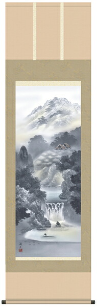 掛け軸　掛軸　山水画　伊藤渓山・幽山蒼流　床の間