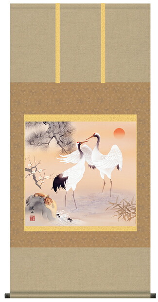 掛け軸　掛軸　慶祝縁起画　伊藤渓山・松竹梅鶴亀　床の間｜絵画生活