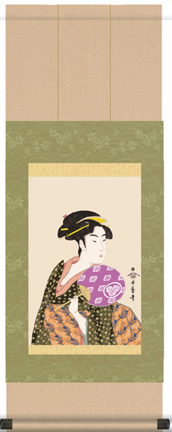 【楽天市場】喜多川歌麿・団扇をもつおひさ（掛軸・浮世絵）：絵画生活