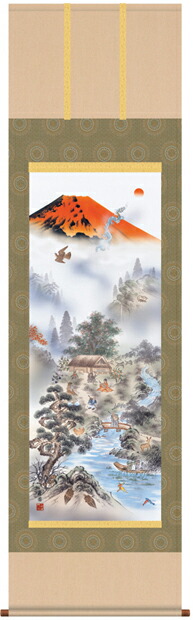 大注目 掛軸 掛け軸 掛軸 開運風水画 有馬荘園 赤富士四神万全図 床の間 Dgb Gov Bf