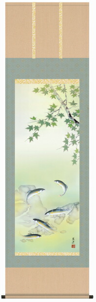 む*つ様 長江桂舟【印刷】『菖蒲と翡翠』花鳥図 高精細巧芸画 掛軸2412030 10年保証 掛け軸 花鳥画 翡翠 長江桂舟 尺5 桐箱付き - 絵画や