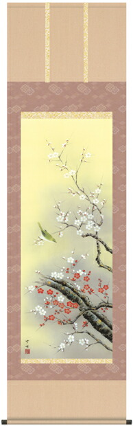 楽天市場】掛け軸 掛軸 花鳥画 浮田秋水・柿に小鳥 床の間 : 絵画生活