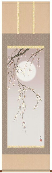 掛け軸　掛軸　花鳥画　清水玄澄・夜桜　床の間