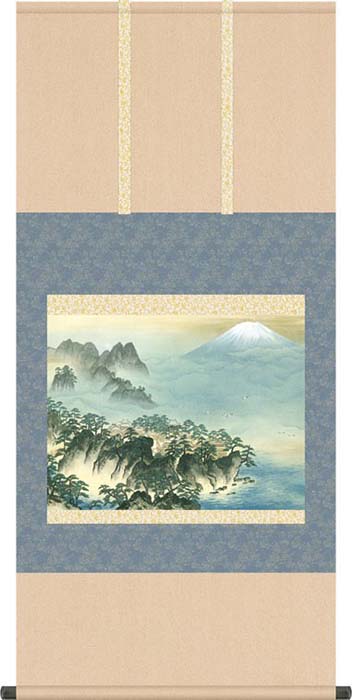 掛け軸 掛軸　横山大観（よこやまたいかん）・蓬莱山（ほうらいさん）　尺五　名作品　桐箱畳紙収納　風鎮付き