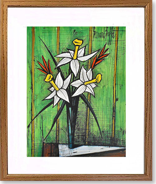 宅配買取店頭受取のみ ★☆ Bernard Buffet 菊 ベルナール ビュッフェ リトグラフ 自筆サイン 額装 額約72㎝×約92㎝ 東京都国立駅前店 手渡し 石版画、リトグラフ