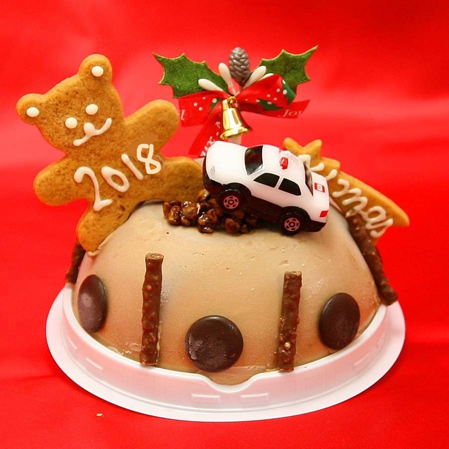 クリスマスチョコレートアイスケーキ（トミカパトカー付き）4号サイズ　男の子向けクリスマスプレゼント　トミカ　パトカー　クリスマスアイスケーキ