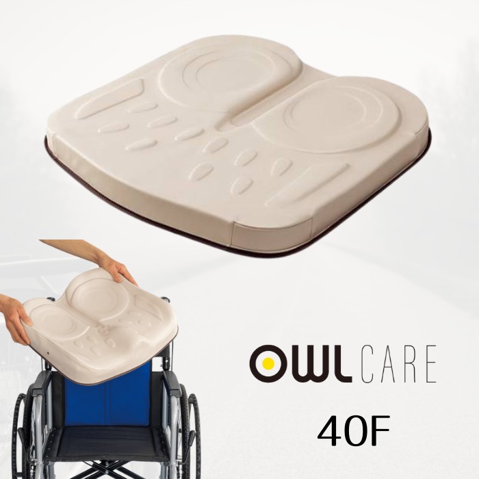 【車いす用クッション】アウルCARE【４０F】サイズ４０ カバー付き フラット形状 薄型タイプ 足こぎされる方 低床の車椅子に アウルケア （加地）【送料無料】