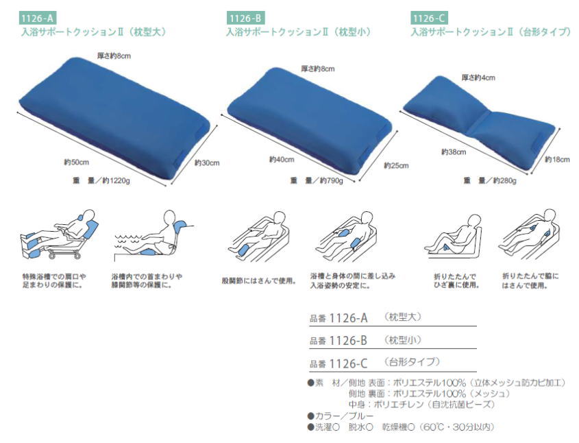 大阪エンゼル 入浴サポートクッションII 枕型小 ブルー ４０ｃｍ