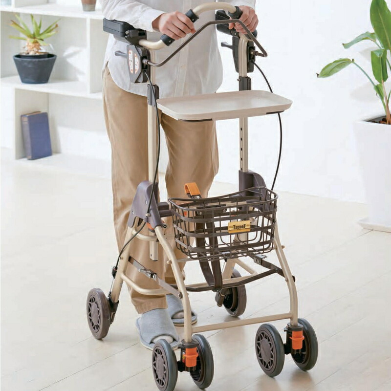 室内用歩行車 テイコブ リトルホームF WAW18 ブラウン　折り畳み可　トレイ・メッシュ袋付き 2WAYハンドル　コンパクト 馬蹄型 前腕支持型 アームレスト付き トレー付 手押し車 シルバーカート 歩行補助 訓練 リハビリ サポート 屋内 　 (幸和製作所) 【送料無料】