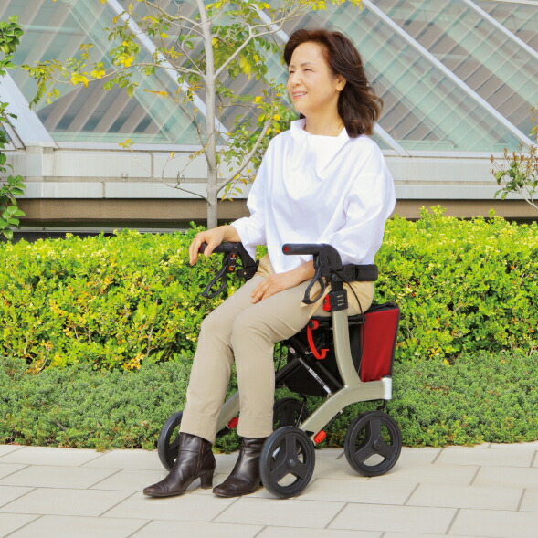 市場 屋外用歩行車 ワインレッド 軽量 リトルターン Hハイタイプ 四輪キャスター 安寿 Lロータイプ コンパクト