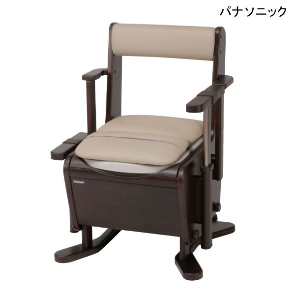 パナソニック 家具調 携帯型室内用便器 座楽 ひじ掛け昇降(PN-L23716)(暗然たる赤銅色)【ひじ掛け昇降・可塑性物質便座(標準尺度便座)・脱臭役立つこと付・キャスター付】【精神的な統合済】 【貨物輸送無料】【尖んがり10倍】