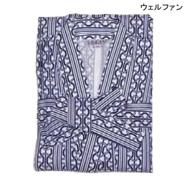 介護 浴衣 ねまき 寝巻き 男性用 ウェルファン おせわさん ガーゼねまき 紳士用(S/M/L)(コン幾何柄) 【送料無料】【ポイント10倍】