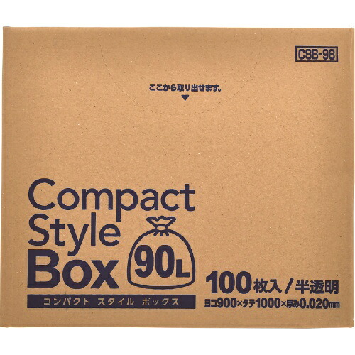 【送料お得・まとめ買い×4個セット】ジャパックス CSB98 コンパクトスタイル90L BOX 半透明 ゴミ袋 100枚入|ホームライフ