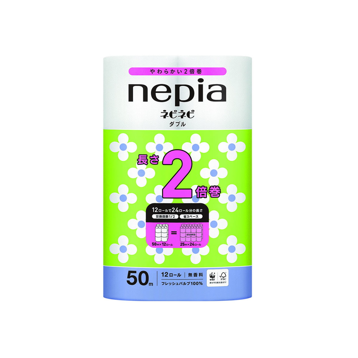 【送料お得・まとめ買い×6個セット】王子ネピア nepia ネピネピ トイレットロール 2倍巻 ダブル 50m 12ロール
