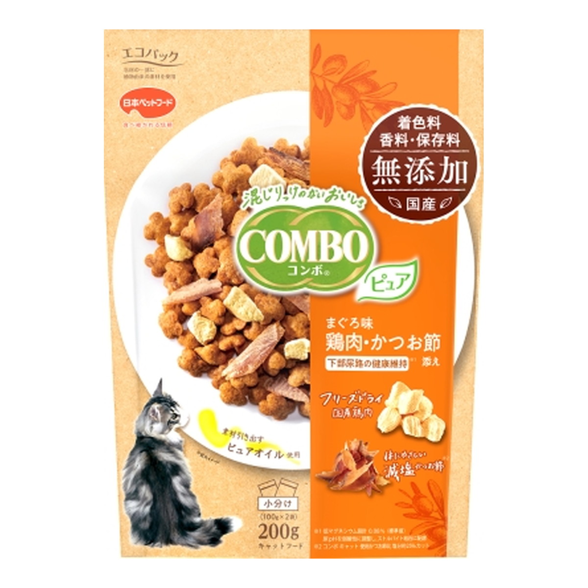 【送料お得・まとめ買い×12個セット】日本ペットフード コンボ キャット ピュア まぐろ味・鶏肉・かつお節添え 200g